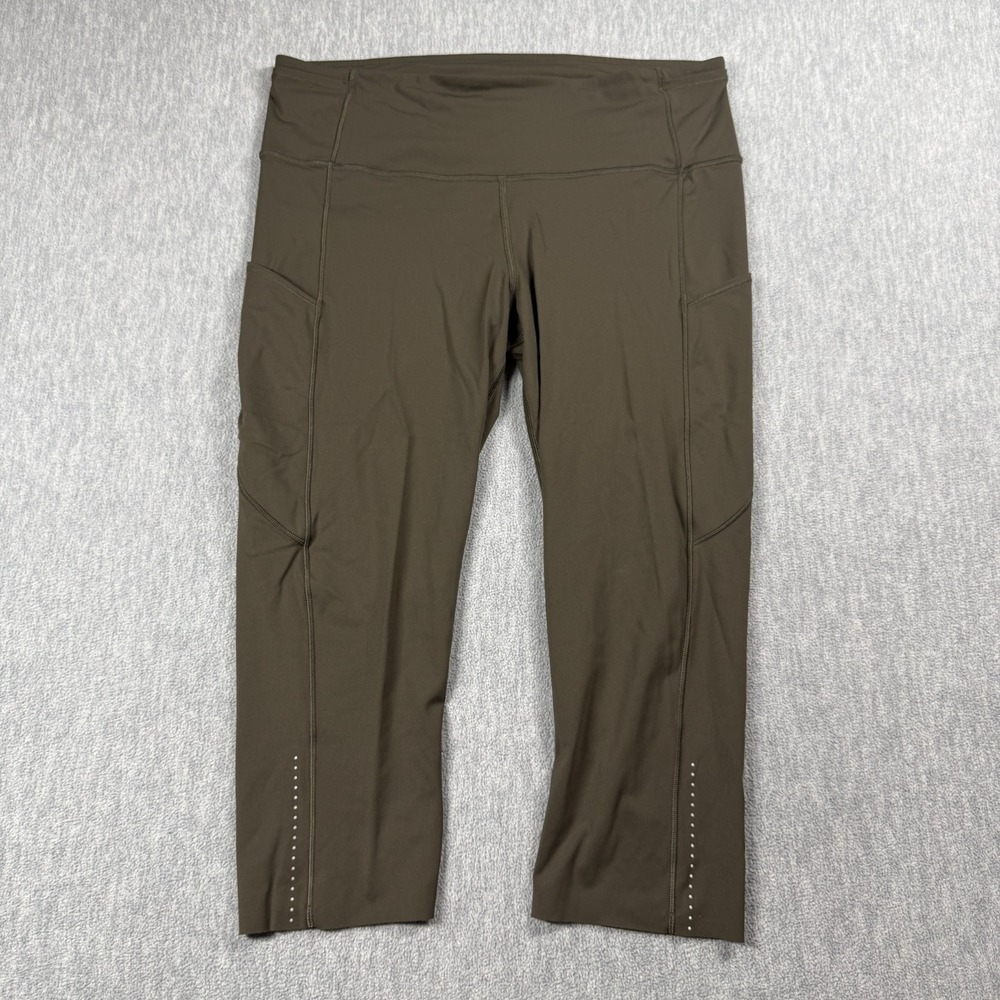 Lululemon Fast and Free Crop Leggings Womens 12 Green High Rise Running Pants Po